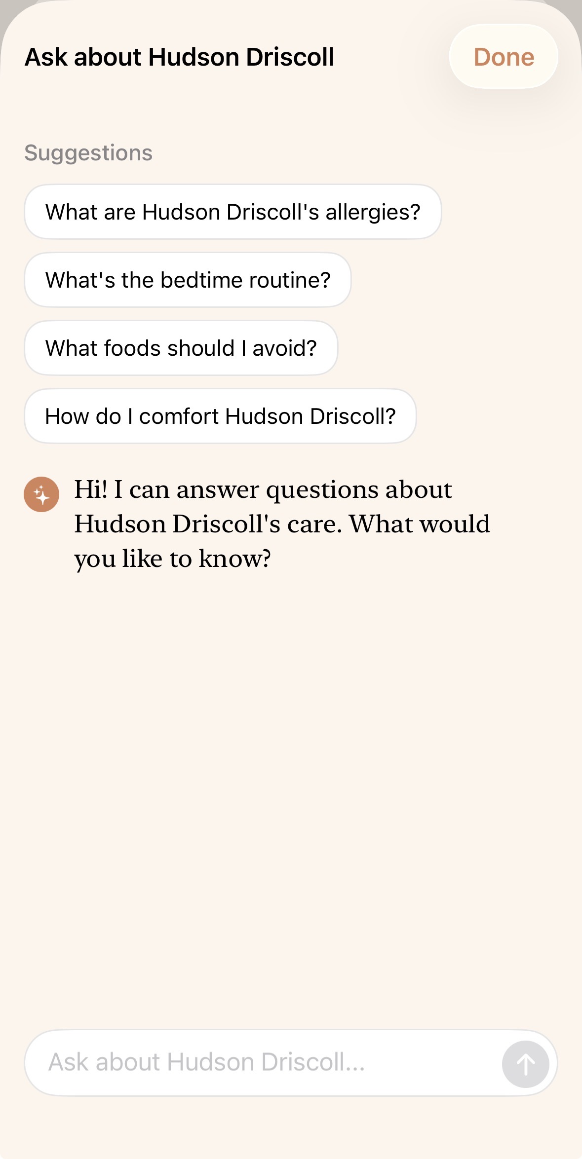 Ask AI — get instant answers about your child's care