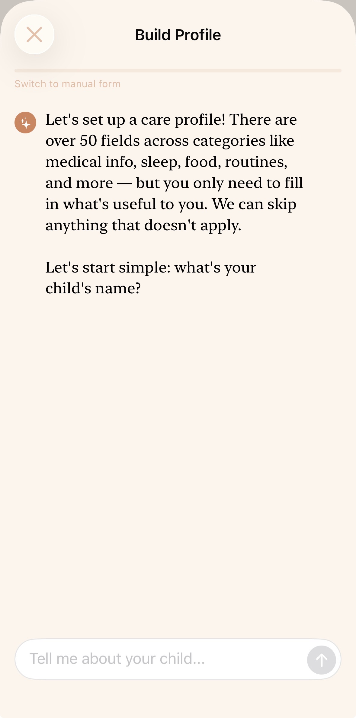 AI Profile Builder — conversational setup for your child's care profile